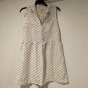 Loft Linen Blend White/Black dot dress, Size 4